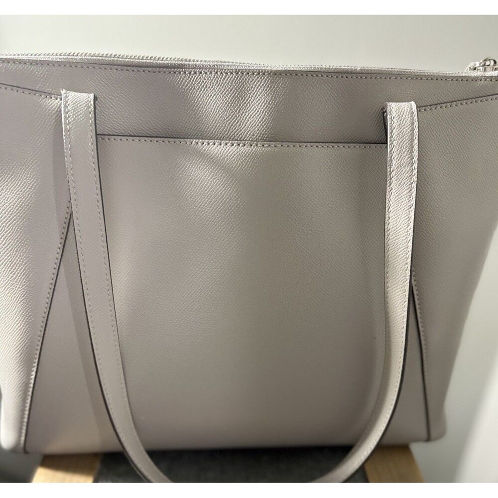 Michael Kors Purse Maddie Tote Shoulder Bag Gray Leather Silver Logo Charm - Picture 2 of 12